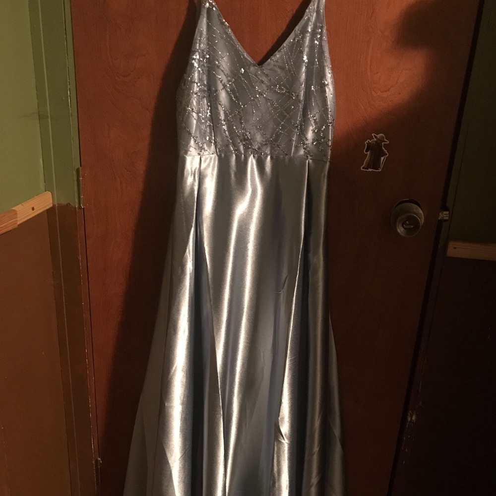 A sky blue silky dress